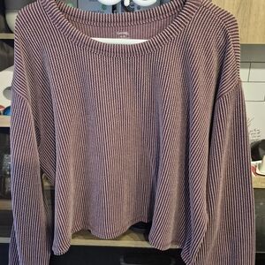 George Mauve and Light Pink Striped Ribbed Sweater